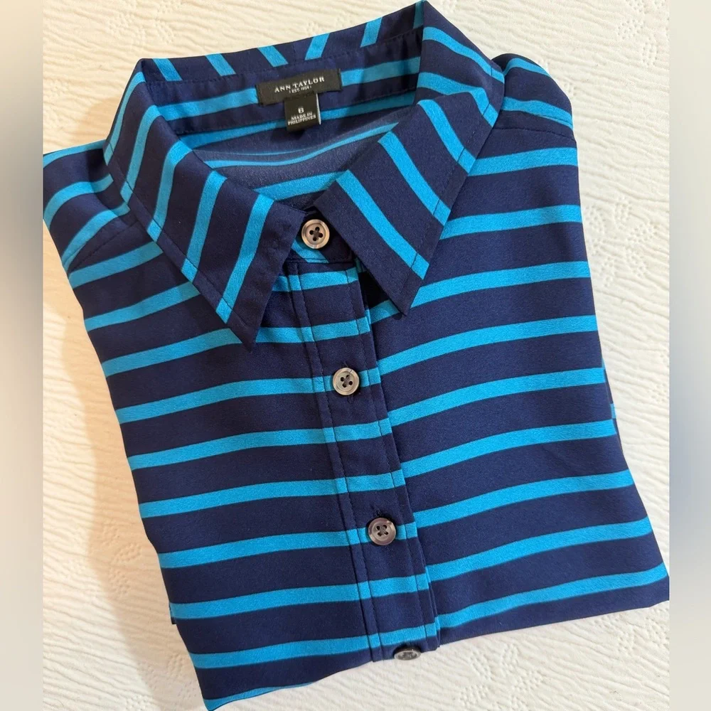 Ann Taylor Blouse Top Long Sleeve blue size 6 - Picture 6 of 12